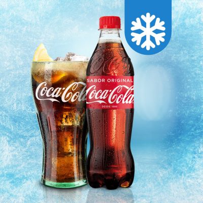 Coca-Cola Sabor Original botella 500ml_vaso_azul_simbolo hielo-min