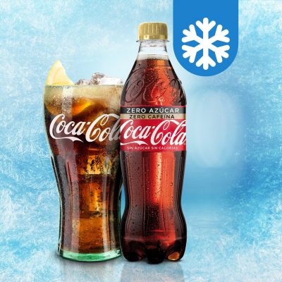 Coca-Cola Zero Azúcar Zero Cafeína botella 500ml_vaso_azul_simbolo hielo-min